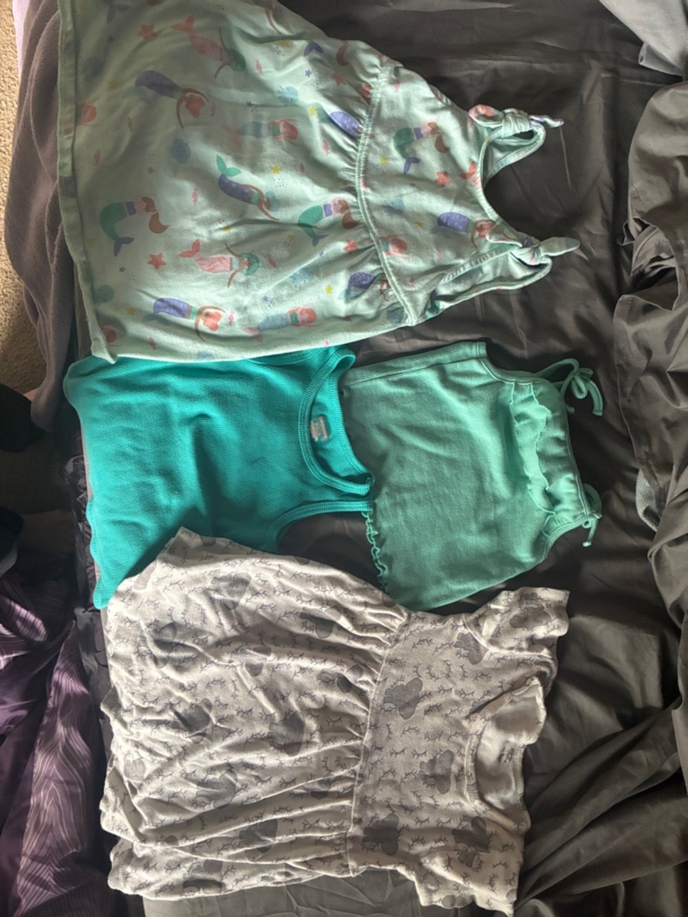 Kids Sleeveless Pajama Tank Tops and Dress Set - Aqua & Mint